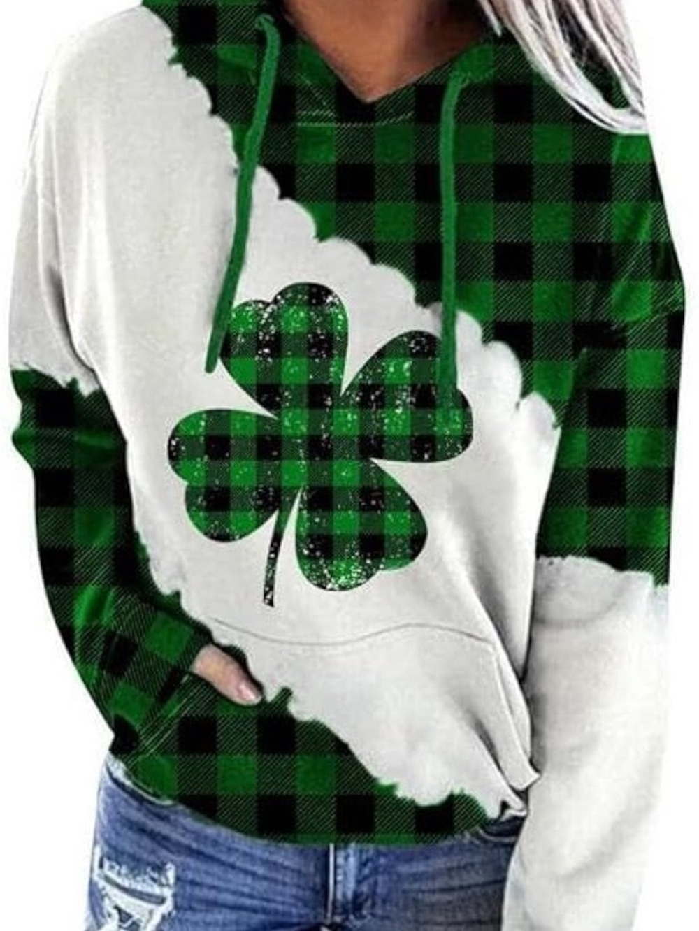 Green Buffalo Plaid Shamrock Hoodie